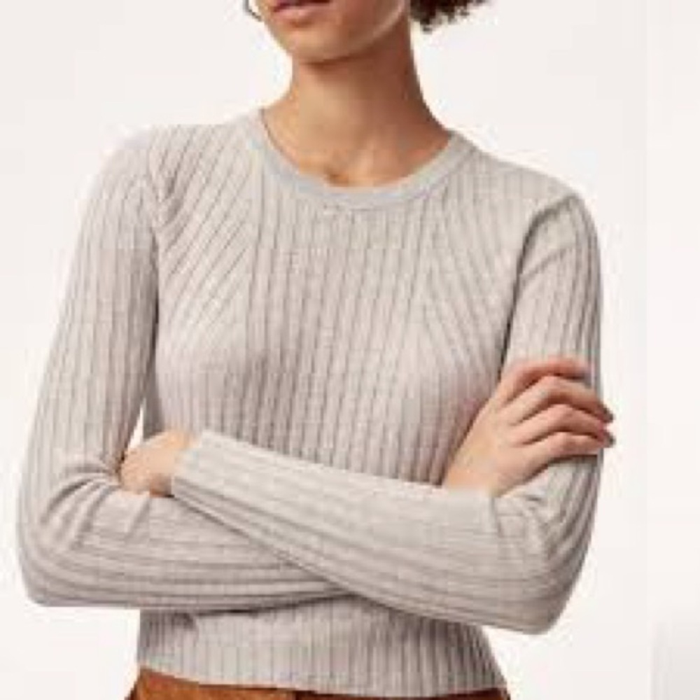 Babaton Aritzia Ribbed Cropped Sweater Heather Gray XS